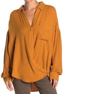 Free People Textured Blouson Sleeve Shirt